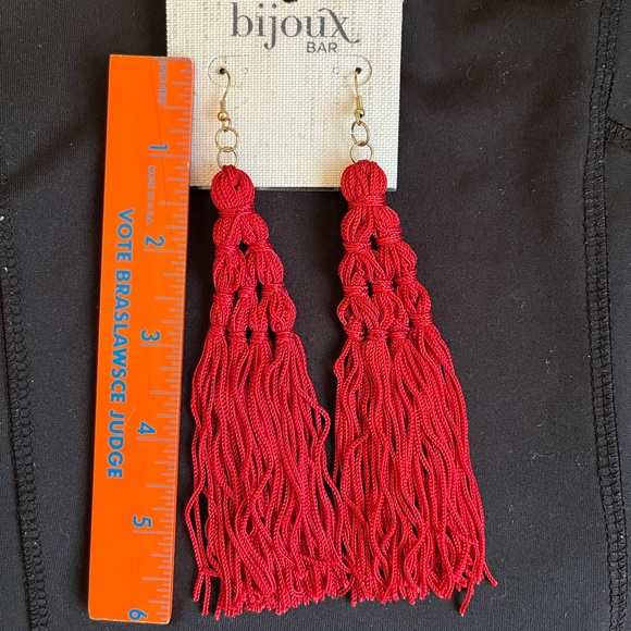 Red tassel earrings by Bijoux Bar. For pierced ears. NWT; never worn. - Picture 1 of 3